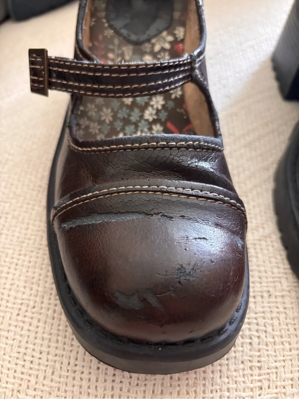 Vintage 90s Y2k Gitano Brown Mary Jane Chunky Heel Loafers Steel Toe Size 9.5M